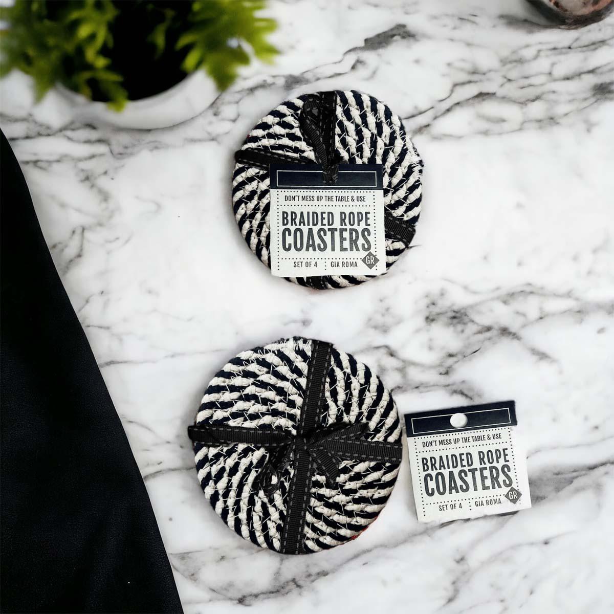 Black & White Braided Rope Coasters Set of 4