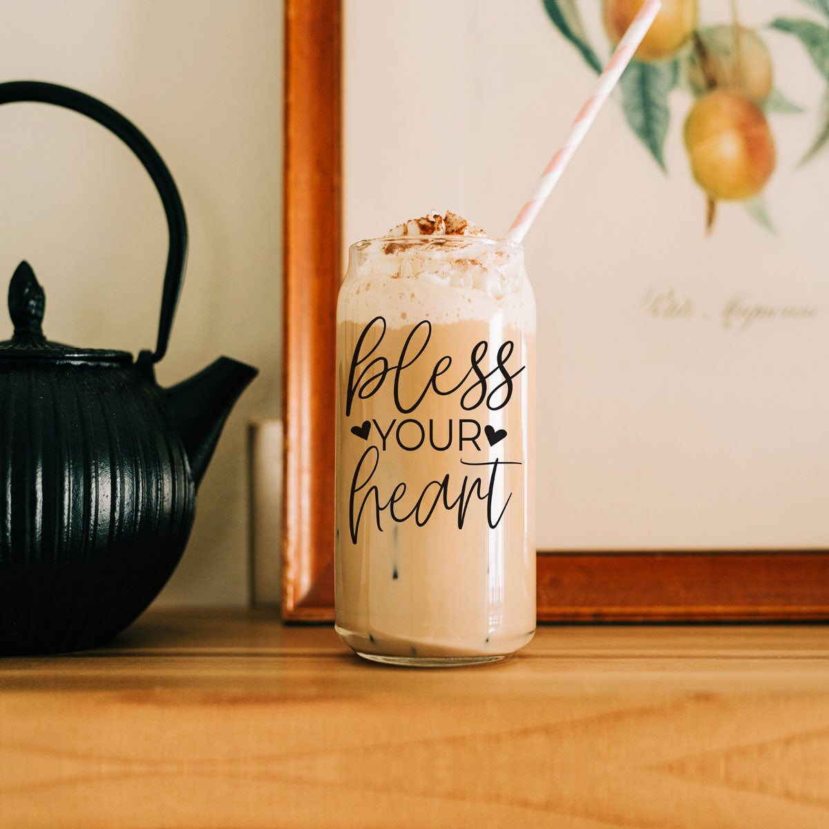 Bless Your Heart 20oz Glass Cup with Bamboo Lid