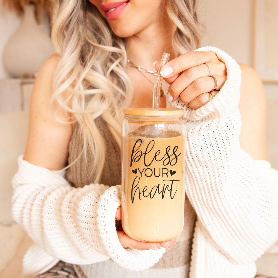 Bless Your Heart 20oz Glass Cup with Bamboo Lid