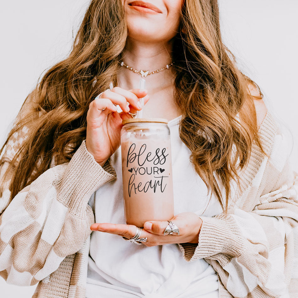 Bless Your Heart 20oz Glass Cup with Bamboo Lid
