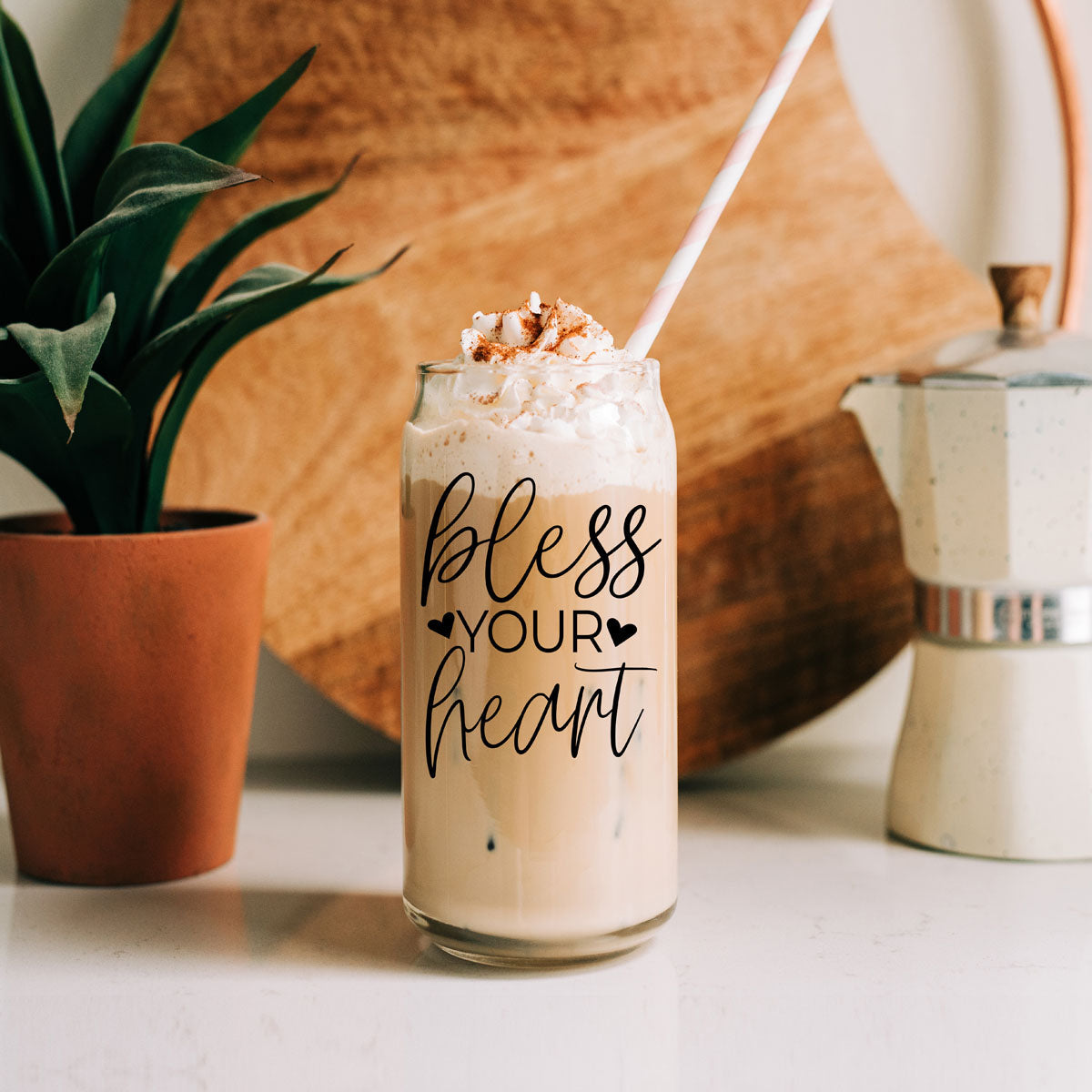 Bless Your Heart 20oz Glass Cup with Bamboo Lid
