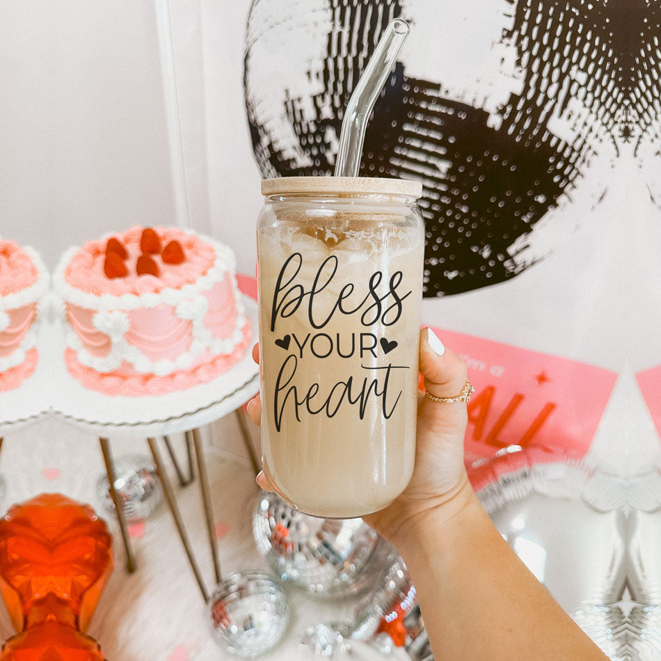 Bless Your Heart 20oz Glass Cup with Bamboo Lid