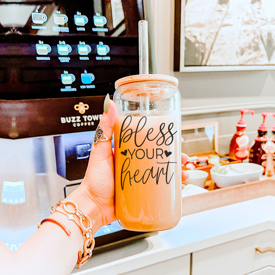 Bless Your Heart 20oz Glass Cup with Bamboo Lid