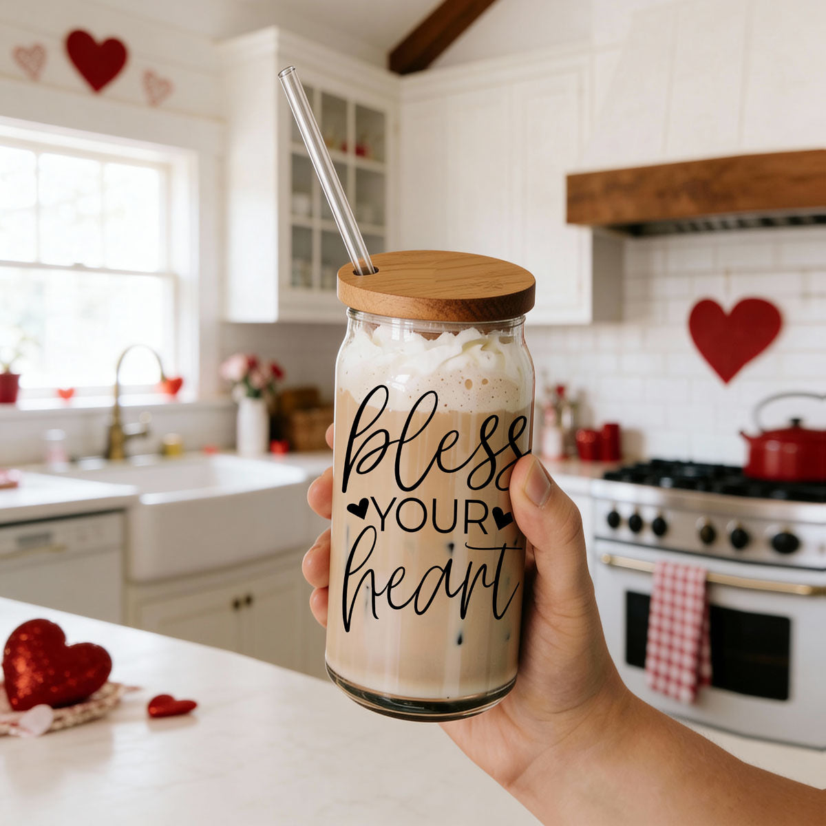 Bless Your Heart 20oz Glass Cup with Bamboo Lid