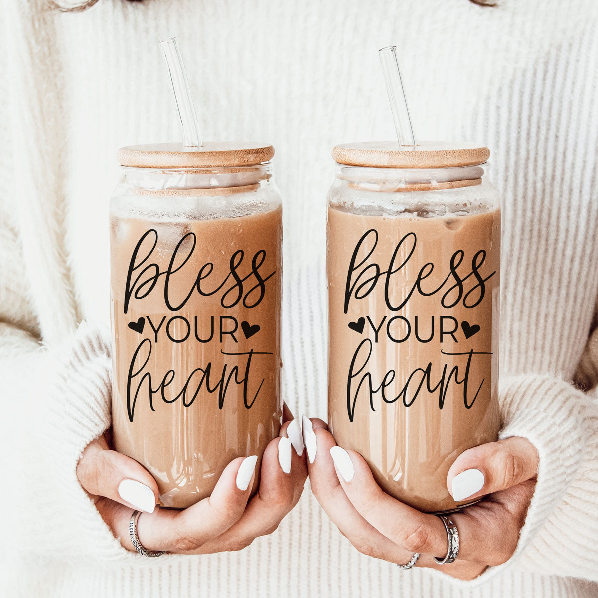 Bless Your Heart 20oz Glass Cup with Bamboo Lid