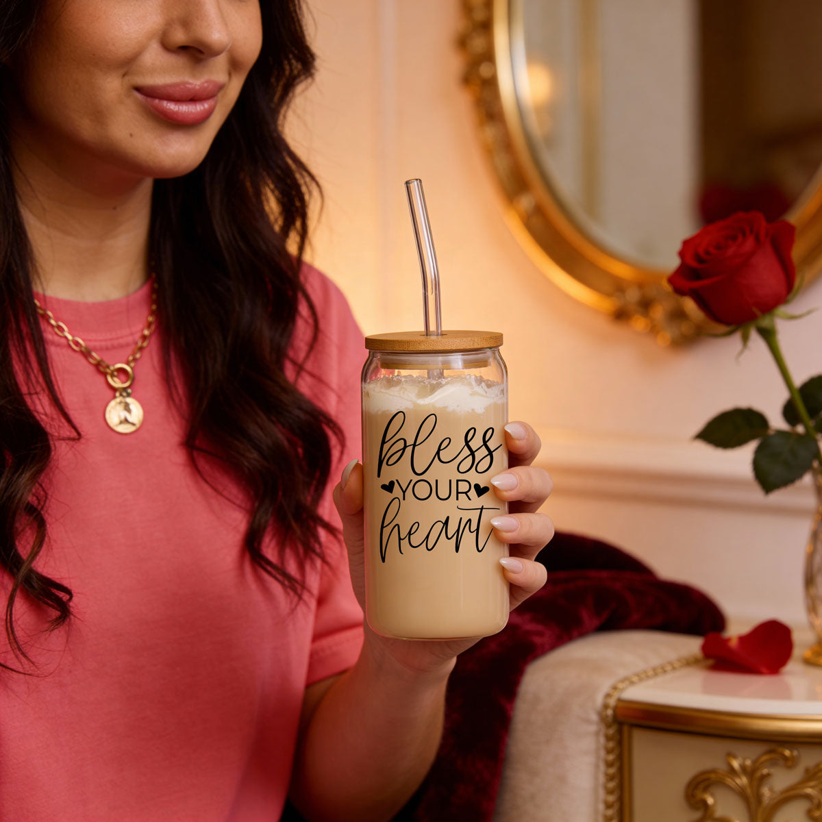 Bless Your Heart 20oz Glass Cup with Bamboo Lid