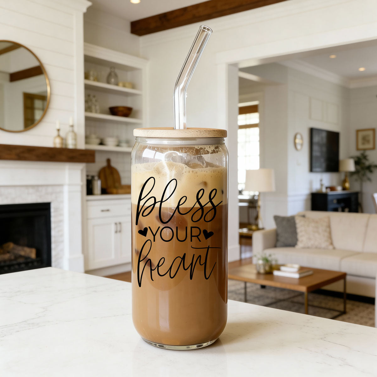 Bless Your Heart 20oz Glass Cup with Bamboo Lid