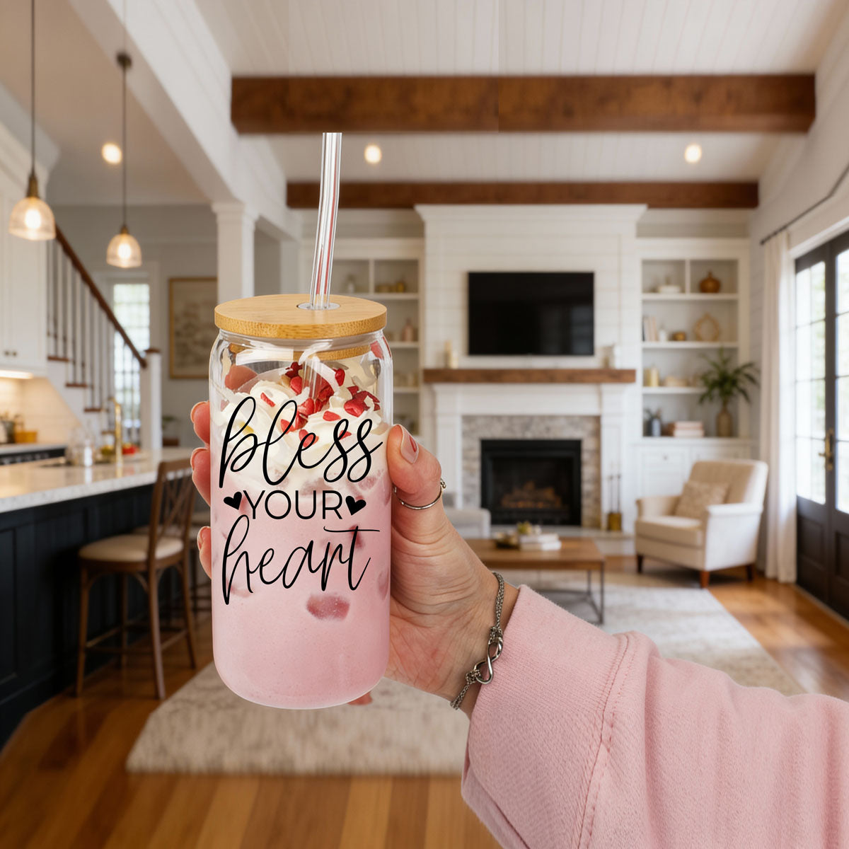 Bless Your Heart 20oz Glass Cup with Bamboo Lid