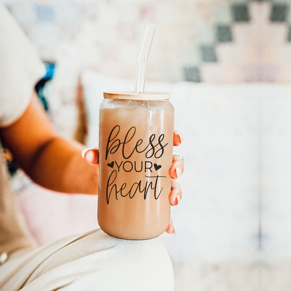 Bless Your Heart 20oz Glass Cup with Bamboo Lid