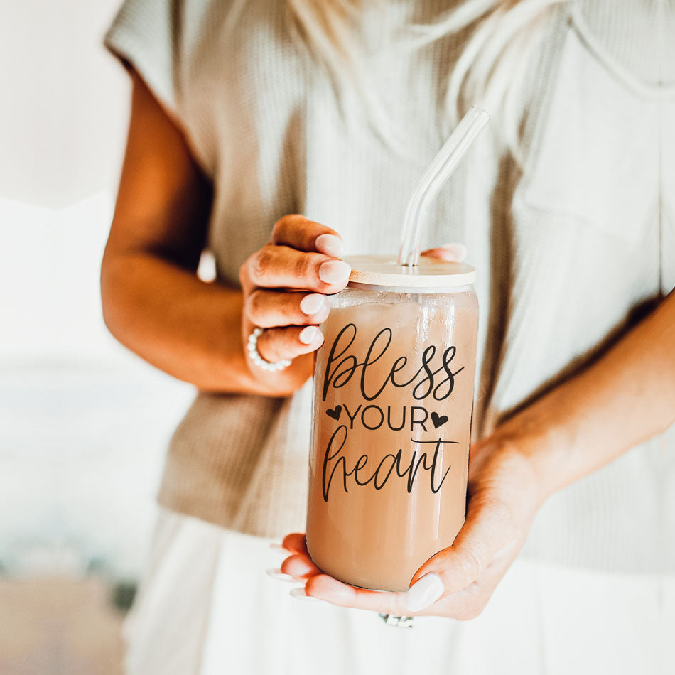 Bless Your Heart 20oz Glass Cup with Bamboo Lid