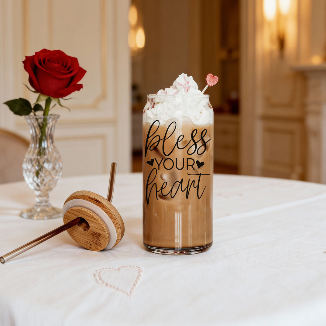 Bless Your Heart 20oz Glass Cup with Bamboo Lid