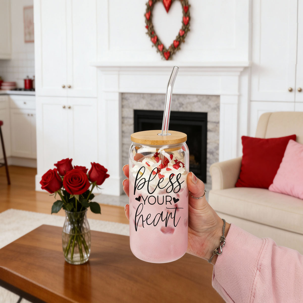 Bless Your Heart 20oz Glass Cup with Bamboo Lid