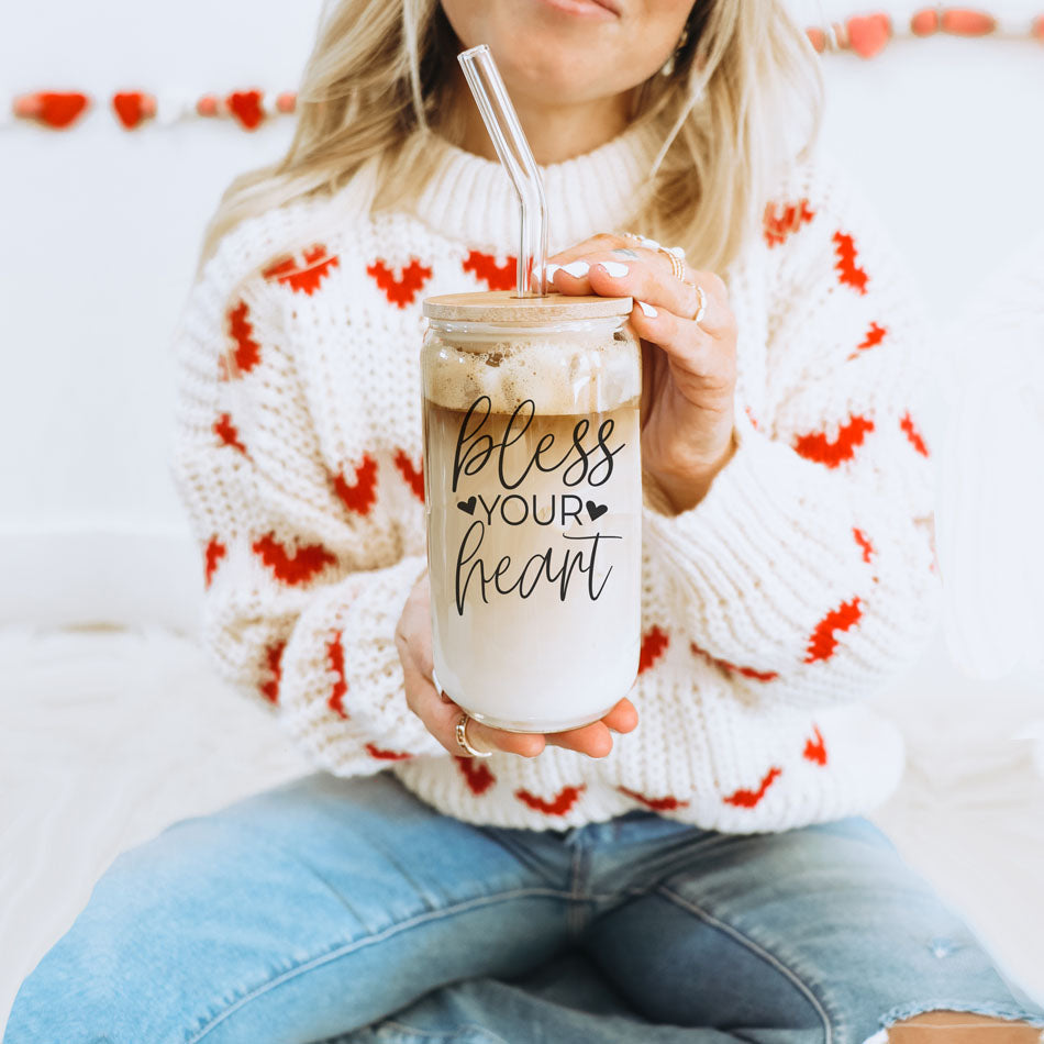 Bless Your Heart 20oz Glass Cup with Bamboo Lid