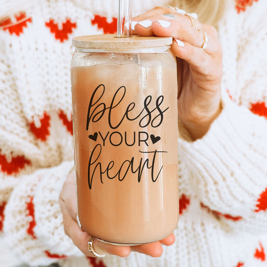 Bless Your Heart 20oz Glass Cup with Bamboo Lid