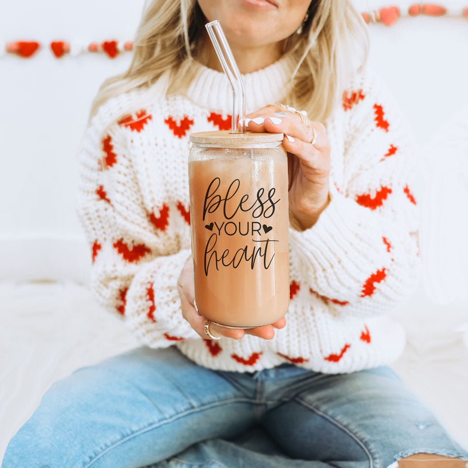 Bless Your Heart 20oz Glass Cup with Bamboo Lid