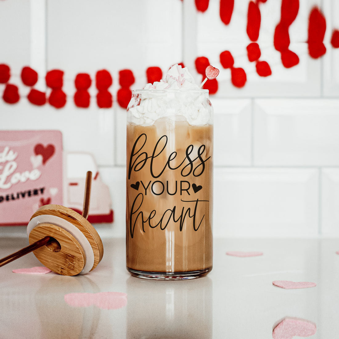 Bless Your Heart 20oz Glass Cup with Bamboo Lid