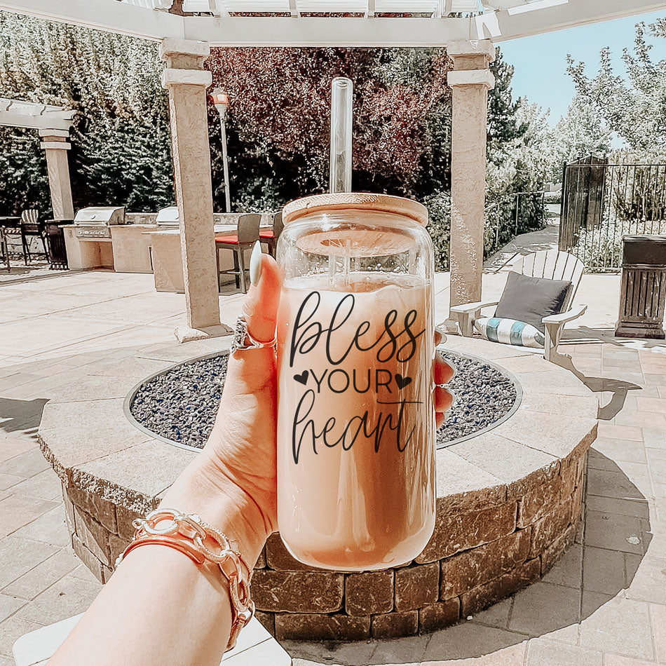 Bless Your Heart 20oz Glass Cup with Bamboo Lid