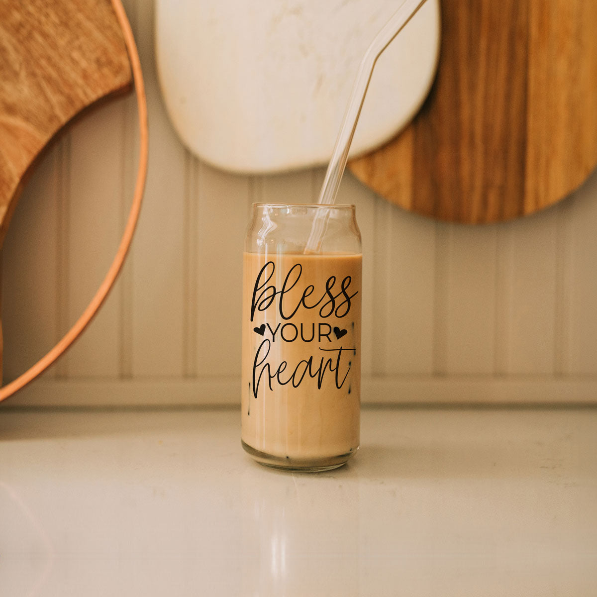 Bless Your Heart 20oz Glass Cup with Bamboo Lid