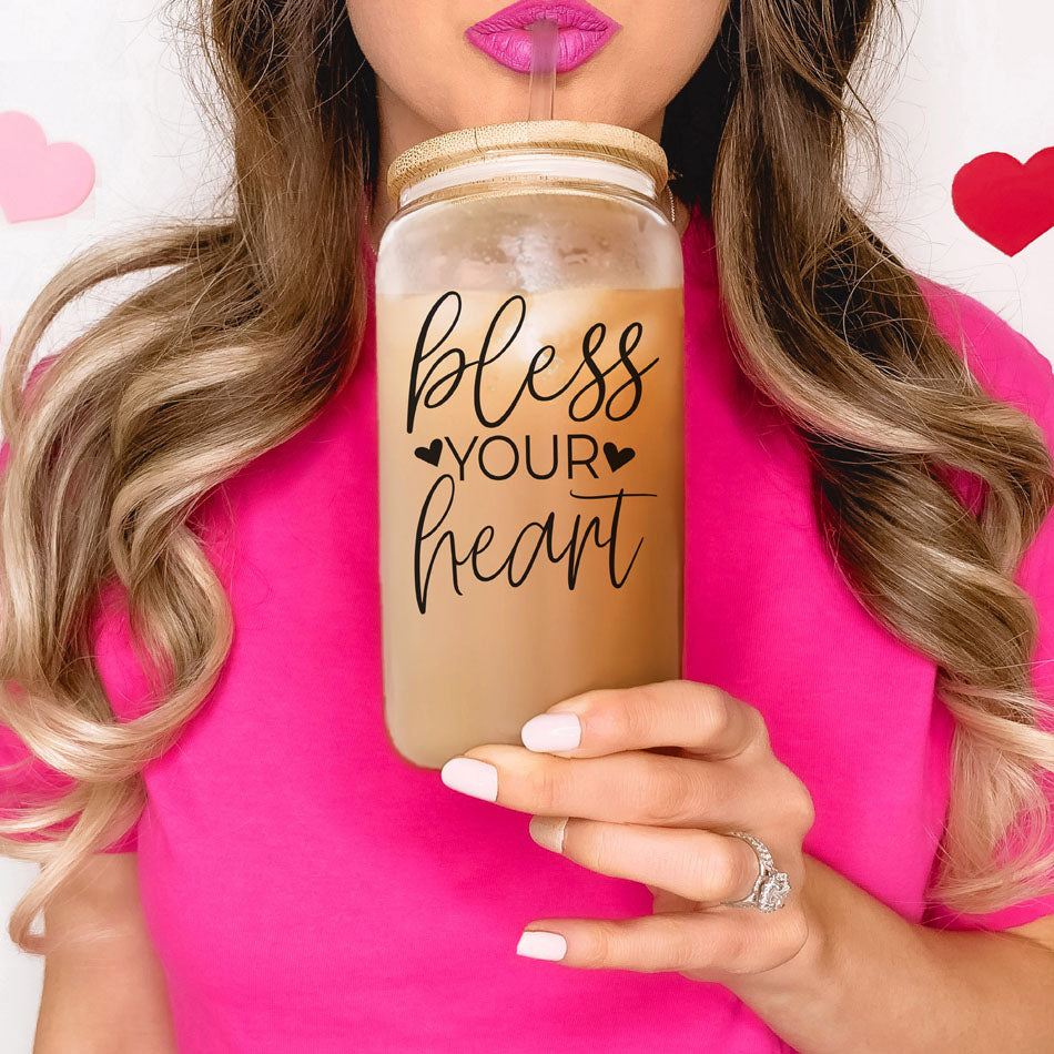 Bless Your Heart 20oz Glass Cup with Bamboo Lid