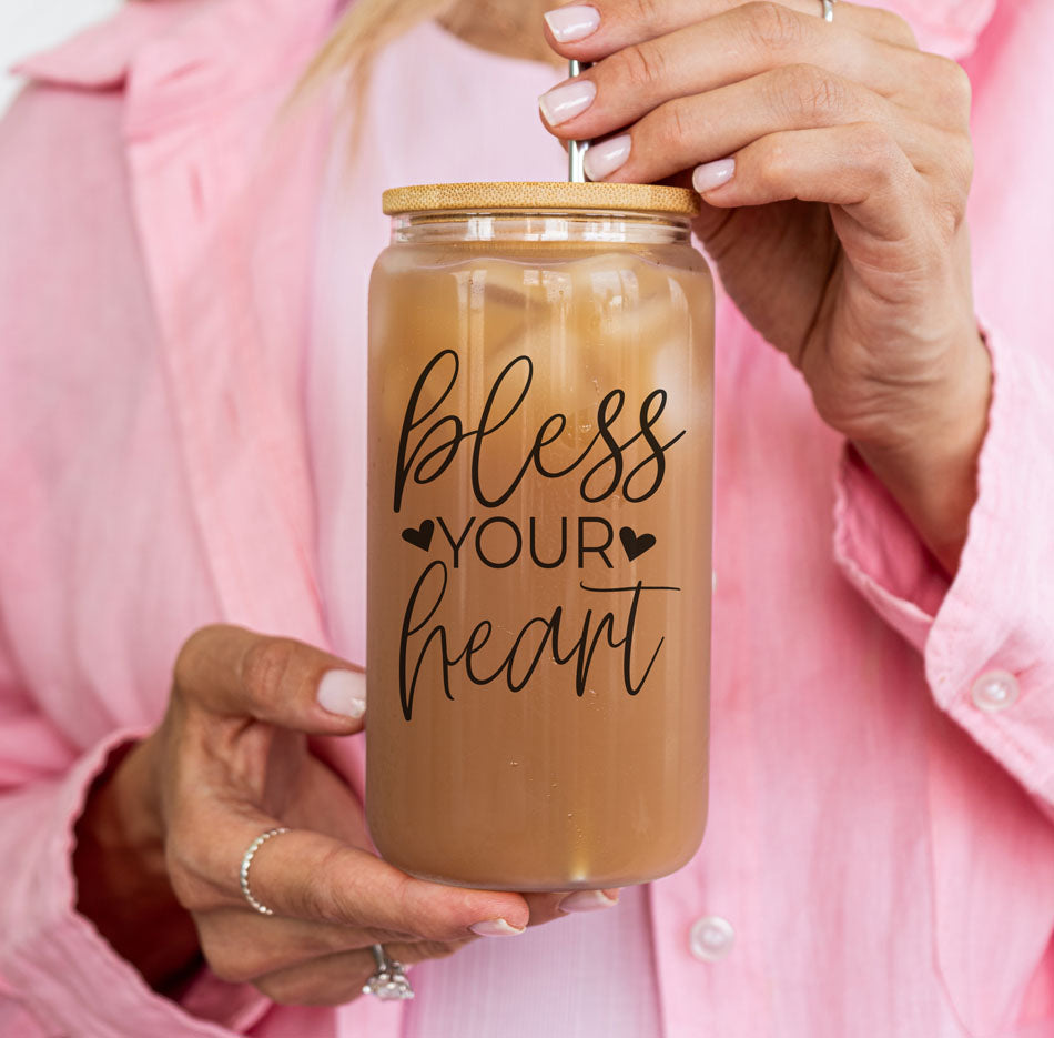 Bless Your Heart 20oz Glass Cup with Bamboo Lid