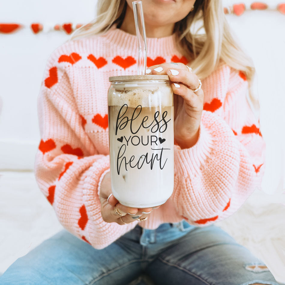 Bless Your Heart 20oz Glass Cup with Bamboo Lid