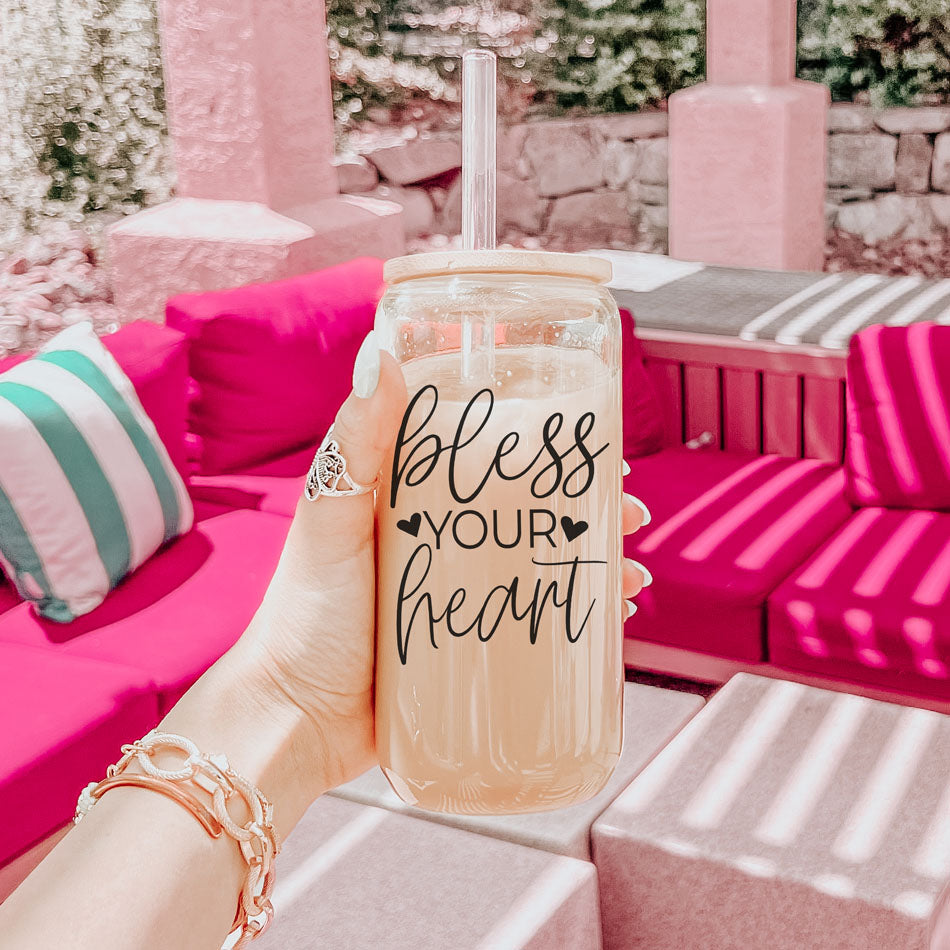 Bless Your Heart 20oz Glass Cup with Bamboo Lid