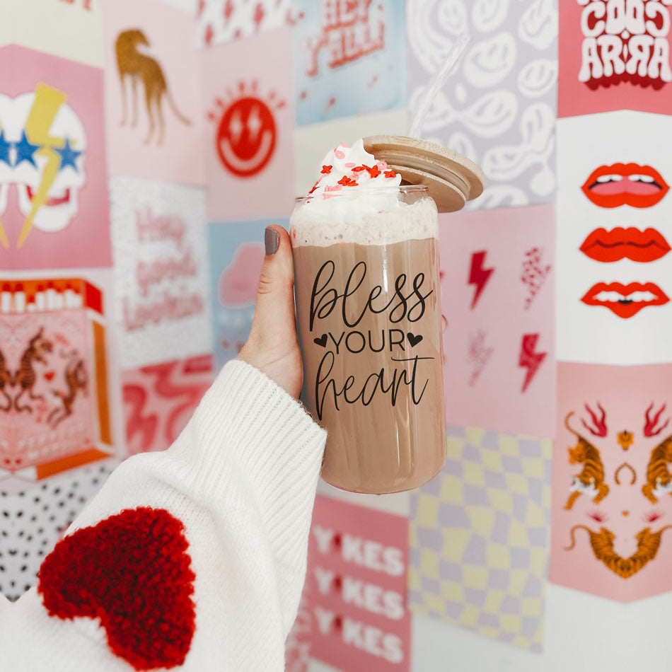 Bless Your Heart 20oz Glass Cup with Bamboo Lid