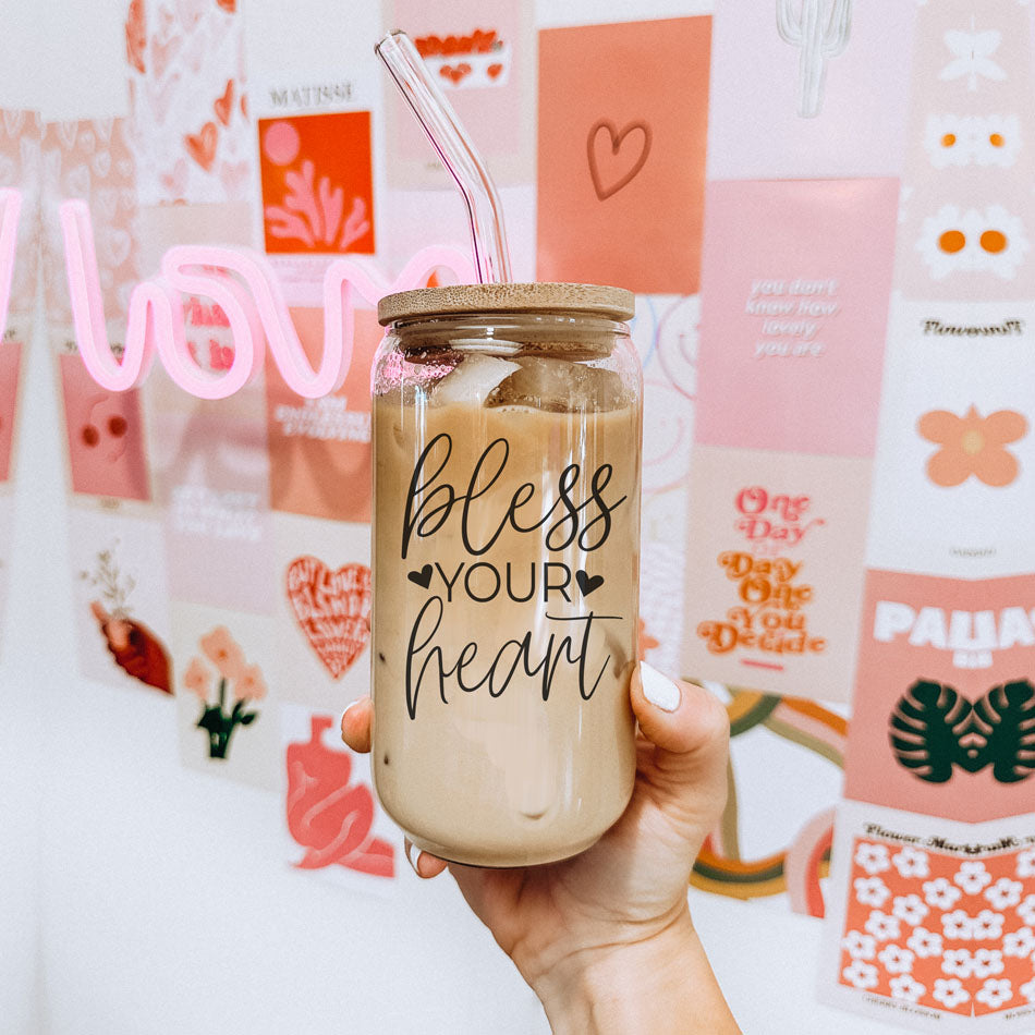 Bless Your Heart 20oz Glass Cup with Bamboo Lid