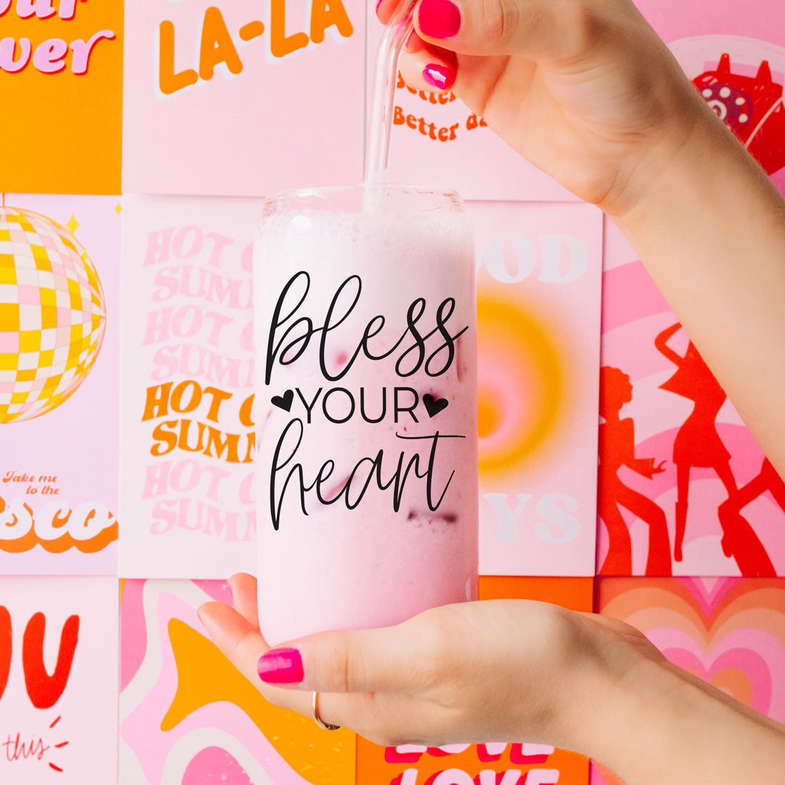 Bless Your Heart 20oz Glass Cup with Bamboo Lid