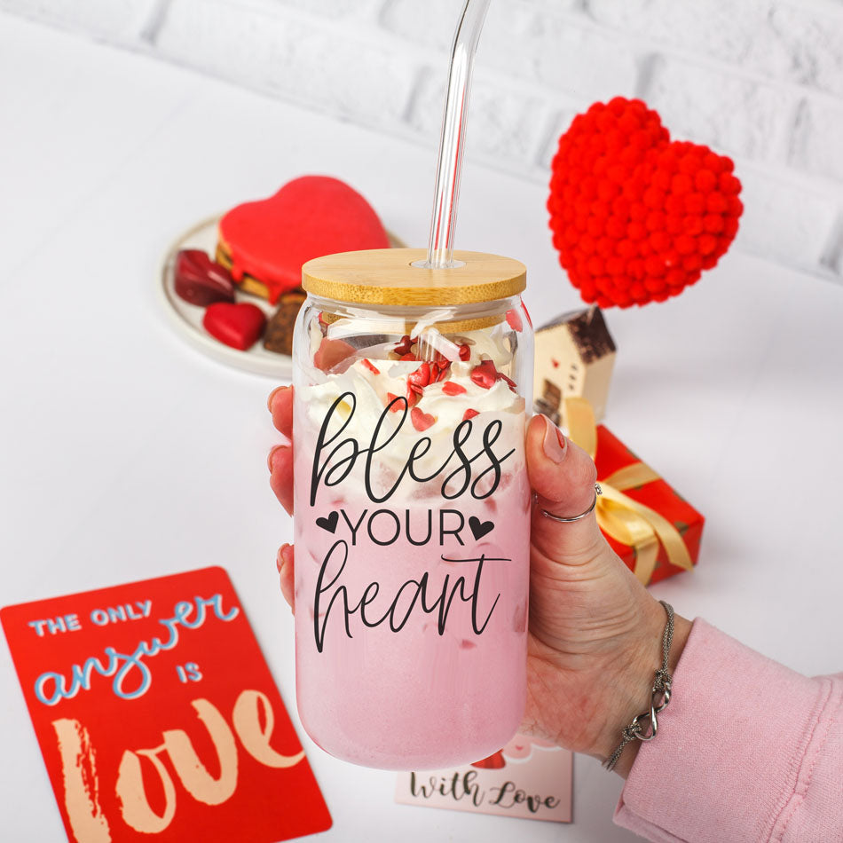 Bless Your Heart 20oz Glass Cup with Bamboo Lid