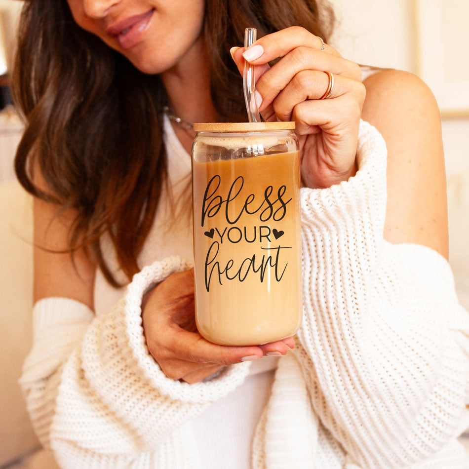 Bless Your Heart 20oz Glass Cup with Bamboo Lid