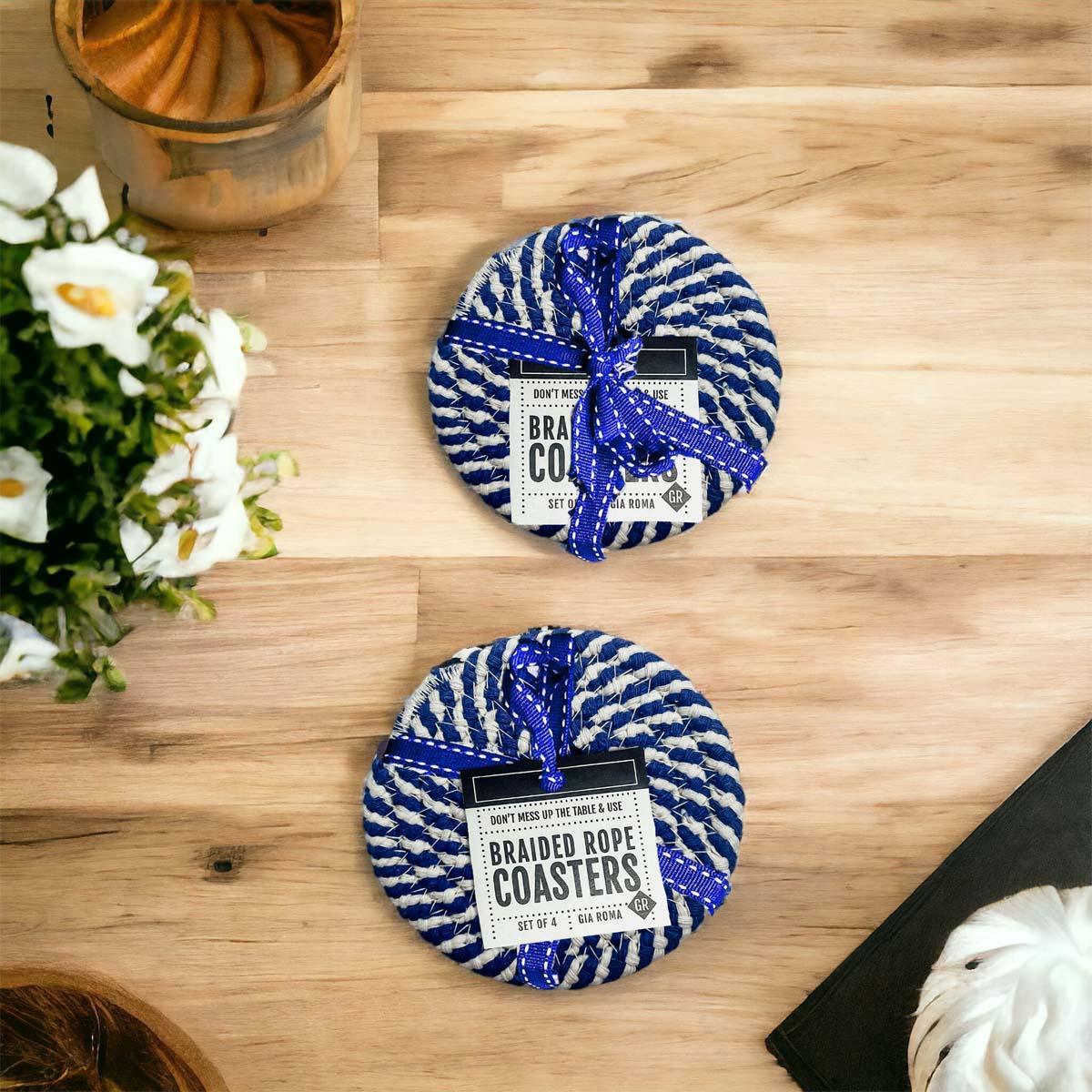 Blue Braided Rope Coasters - Set of 4