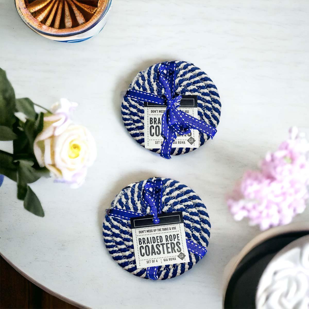 Blue Braided Rope Coasters - Set of 4