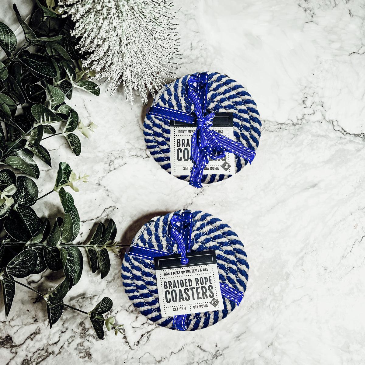 Blue Braided Rope Coasters - Set of 4