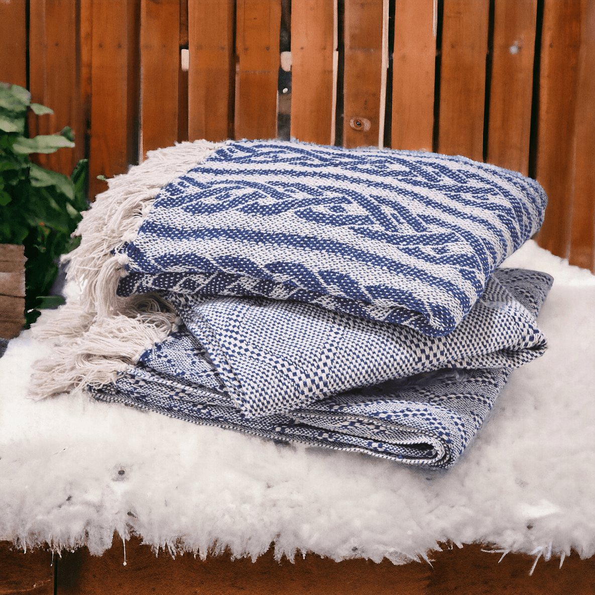 Blue Diamond Throw Blanket with Tassels - 50x60 Cotton