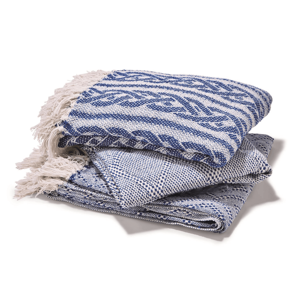 Blue Diamond Throw Blanket with Tassels - 50x60 Cotton