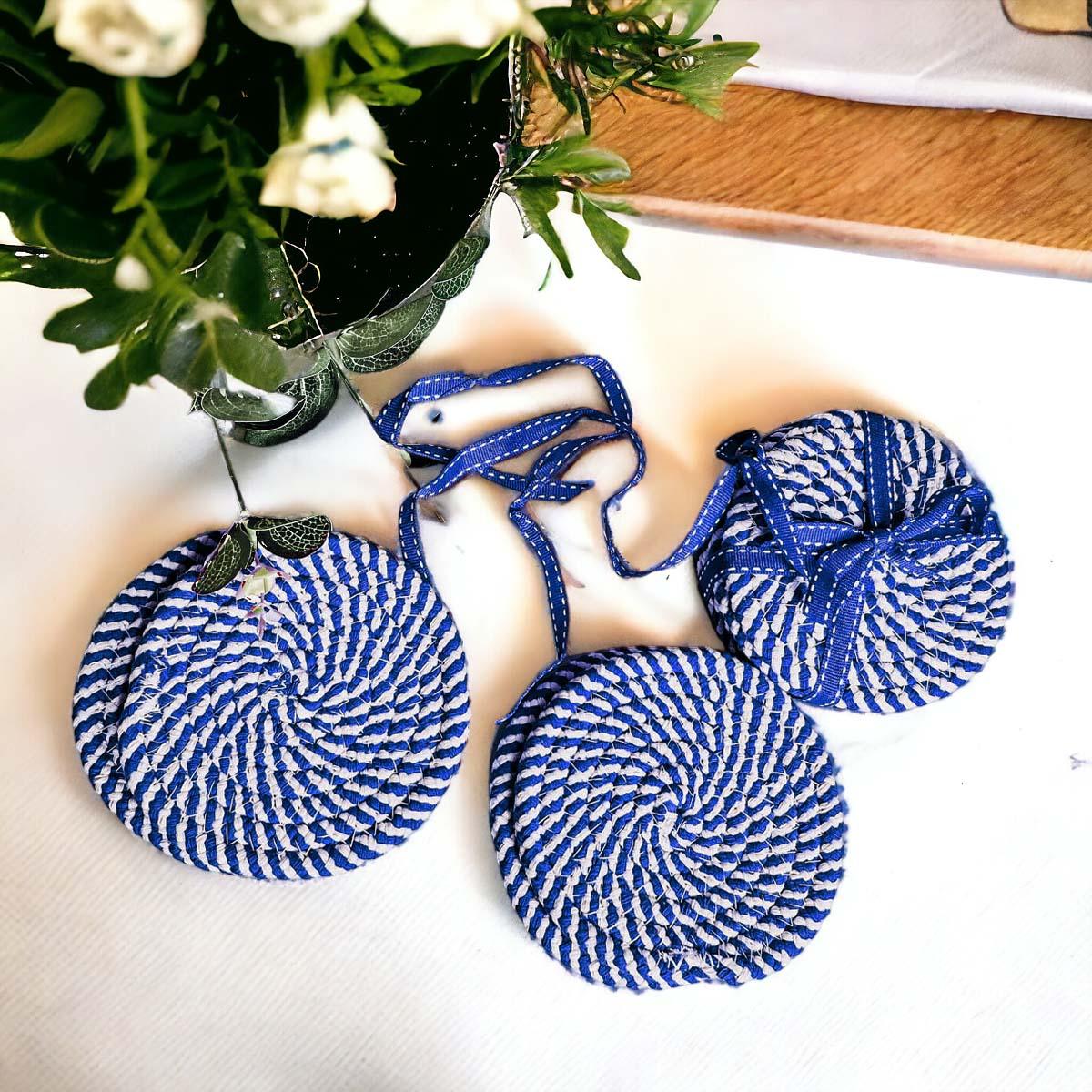 Blue Braided Rope Coasters - Set of 4