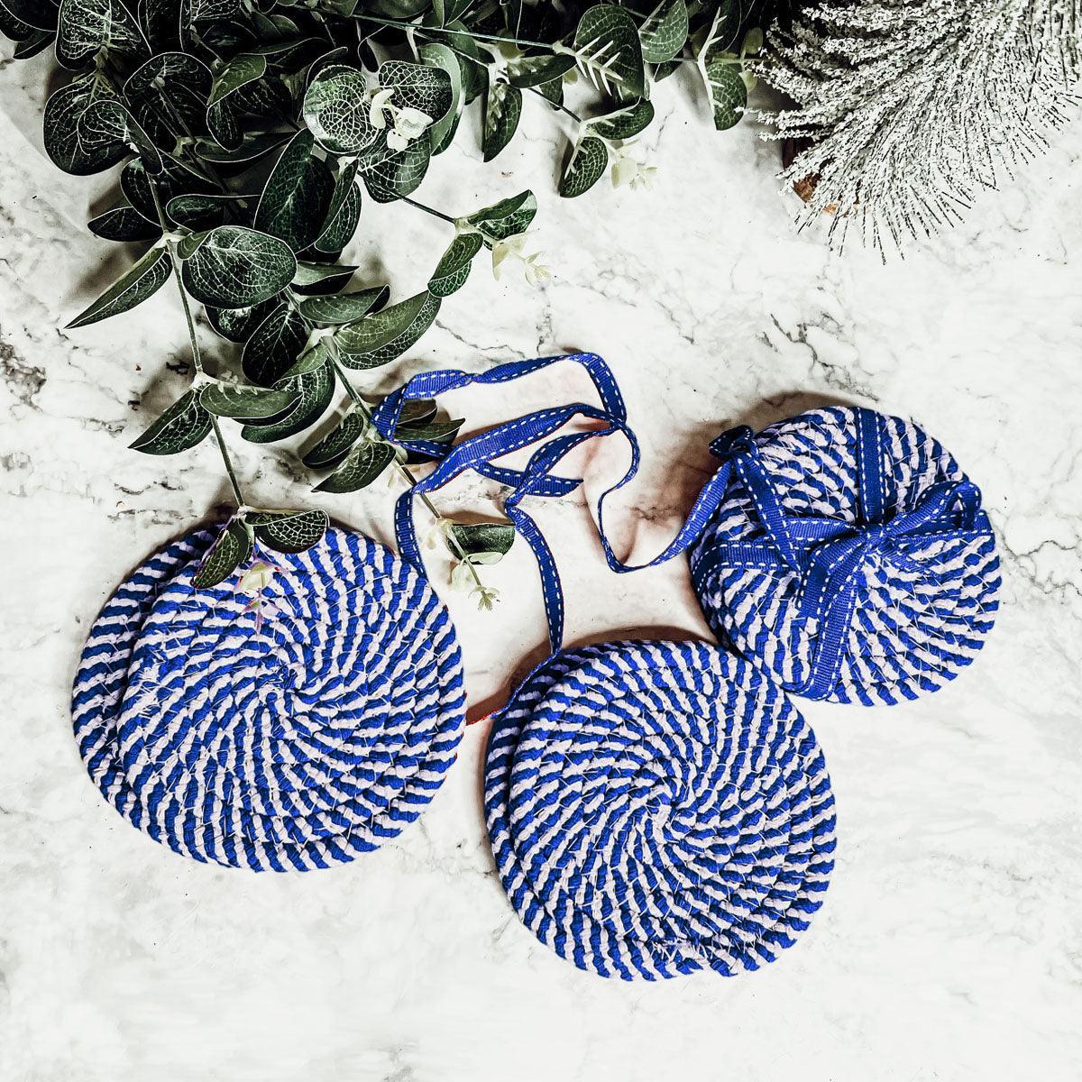 Blue Braided Rope Coasters - Set of 4