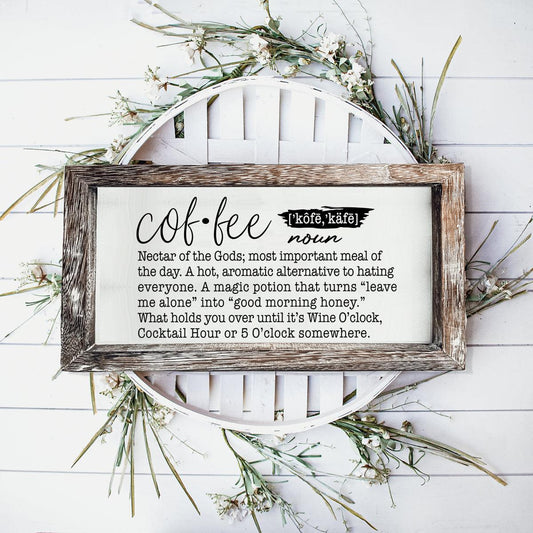 Coffee Definition Wooden Sign - 10x6 Coffee Bar Decor