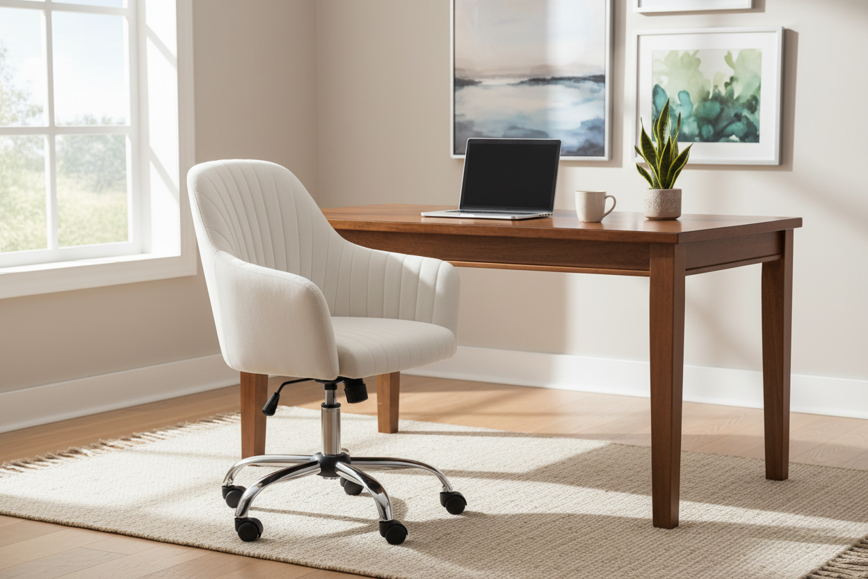 Cream Velvet Office Chair in Modern Workspace