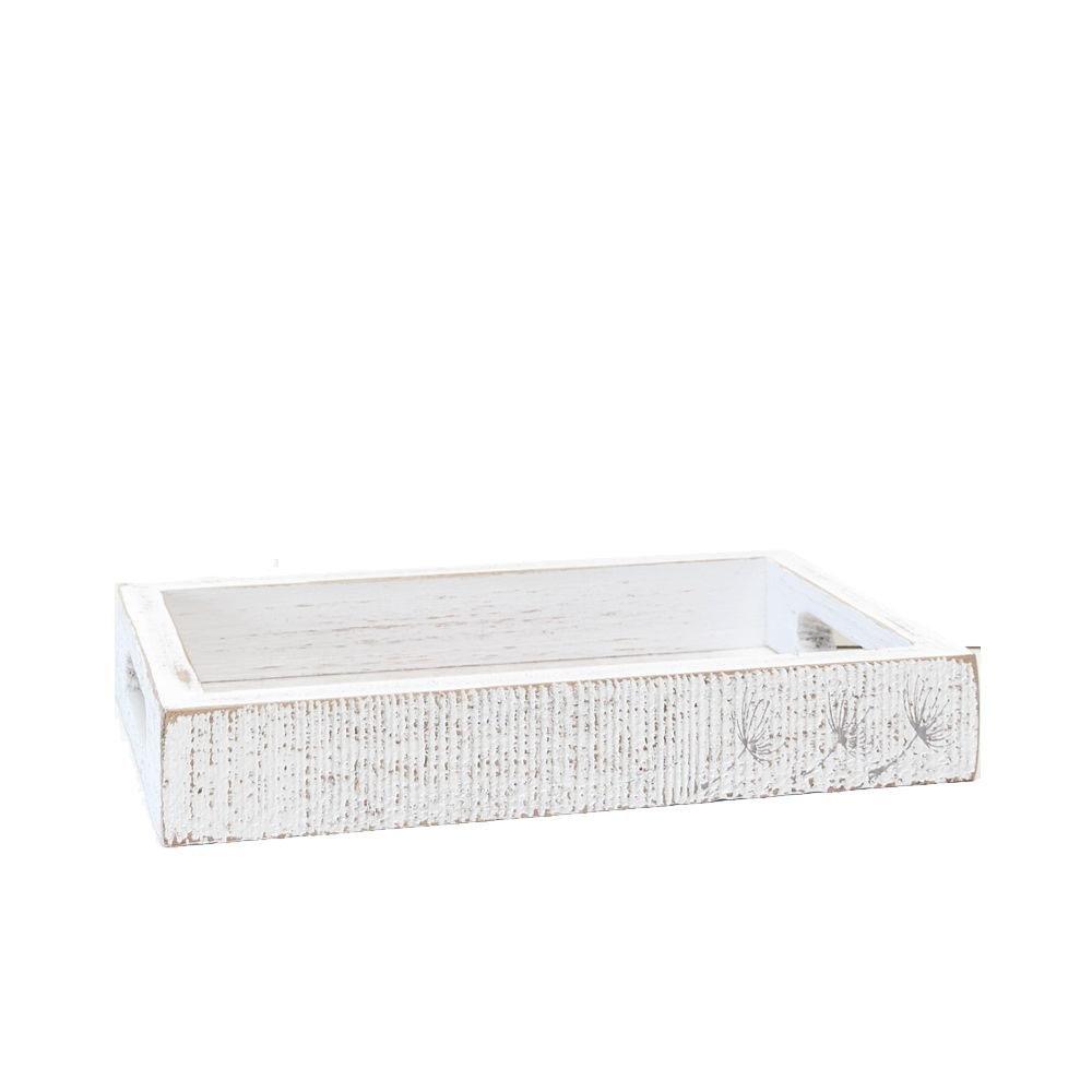 Farmhouse Dandelion Wooden Tray - 10x6 Distressed White