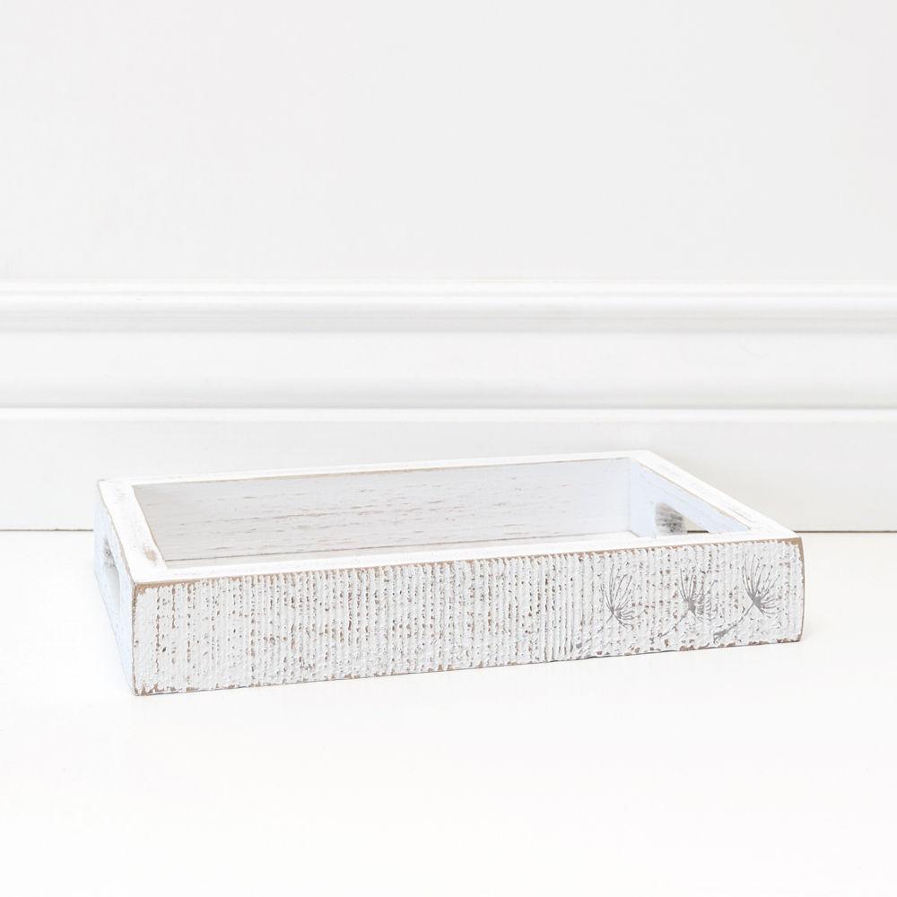 Farmhouse Dandelion Wooden Tray - 10x6 Distressed White