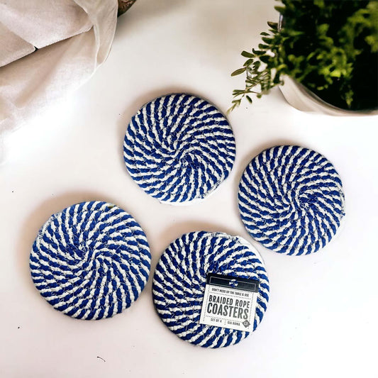 Blue Braided Rope Coasters - Set of 4