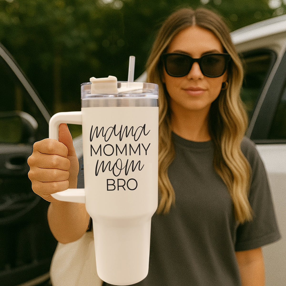 Mama Mommy Mom Bro 40oz Insulated Tumbler - Cream