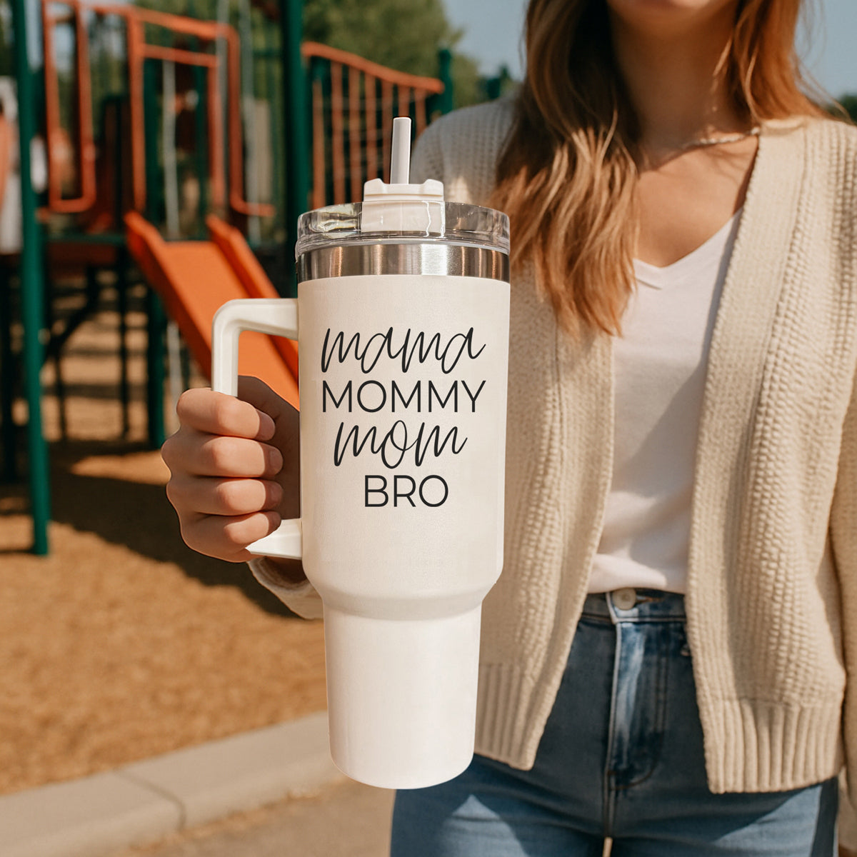 Mama Mommy Mom Bro 40oz Insulated Tumbler - Cream