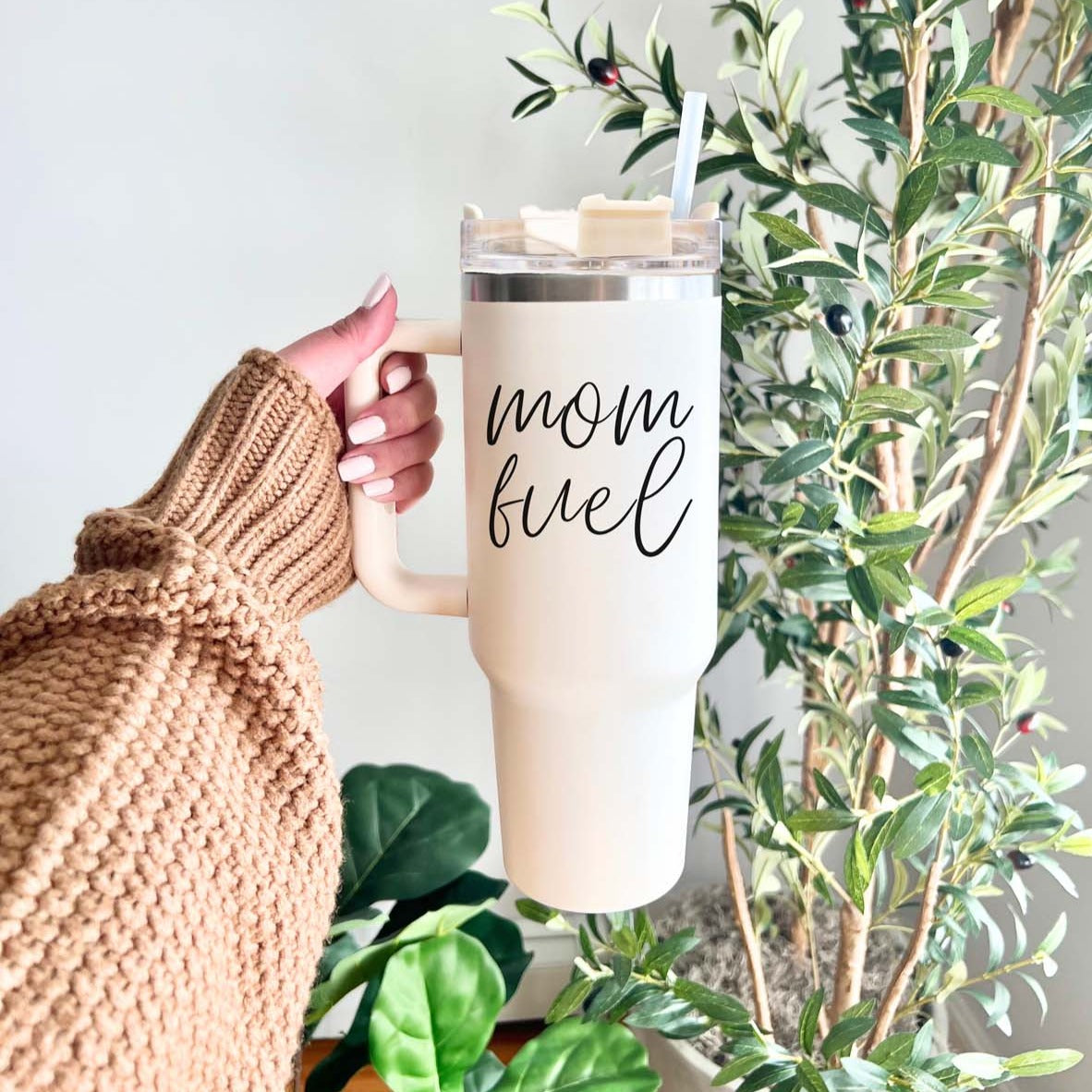 Mom Fuel 40oz Insulated Tumbler - Cream