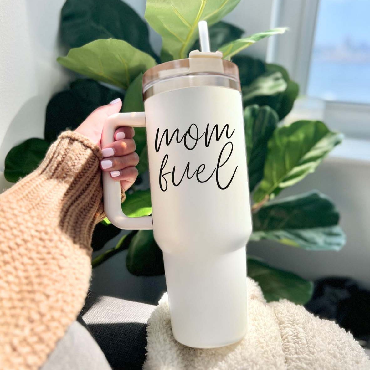 Mom Fuel 40oz Insulated Tumbler - Cream