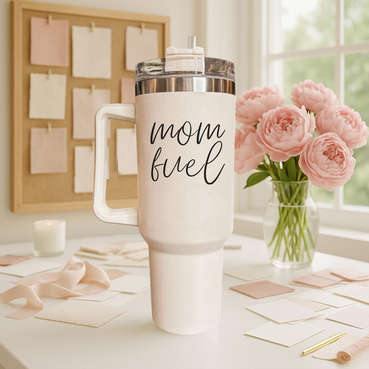 Mom Fuel 40oz Insulated Tumbler - Cream