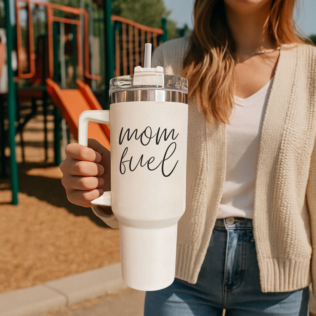 Mom Fuel 40oz Insulated Tumbler - Cream