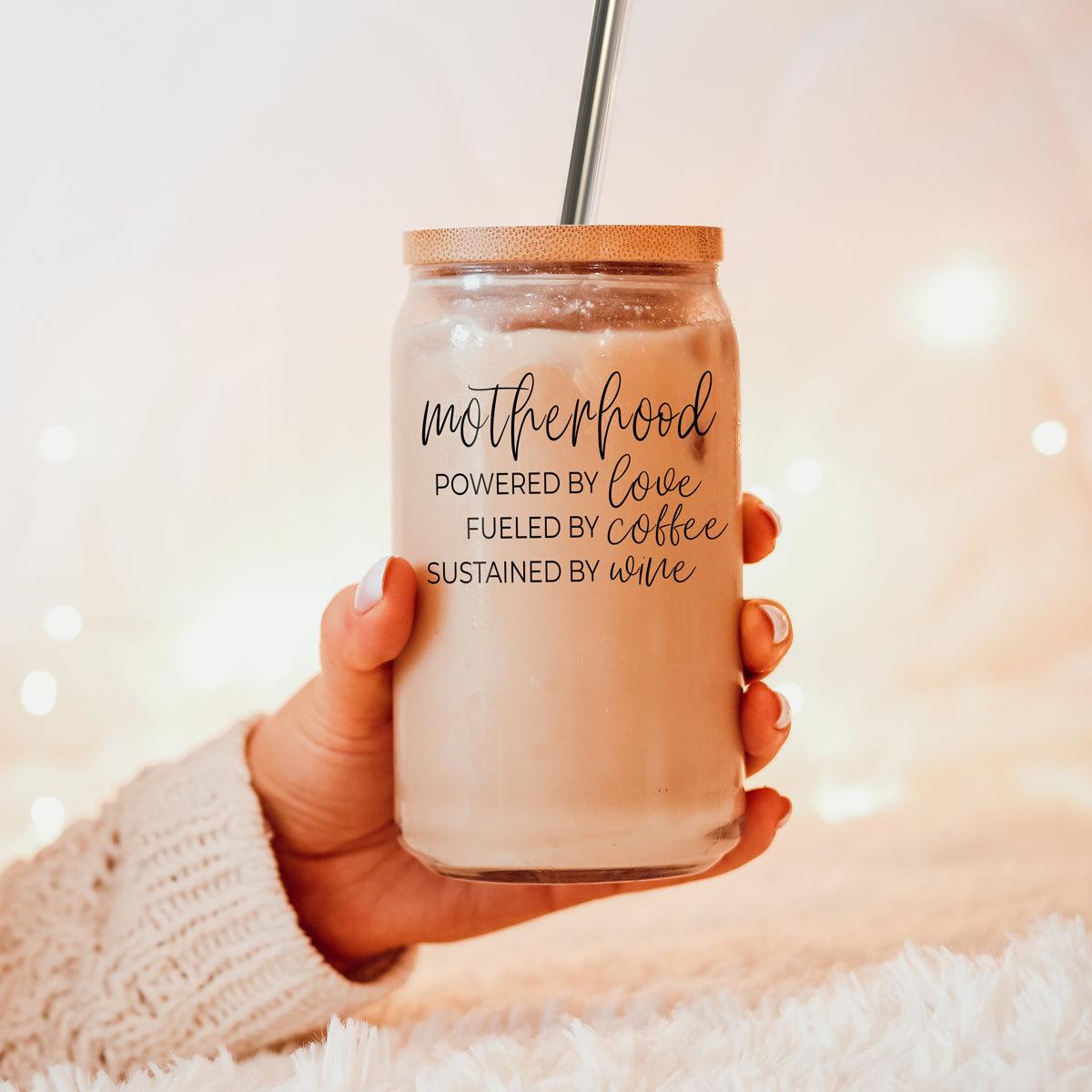 Motherhood Definition Glass Cup - 17oz with Bamboo Lid & Straws